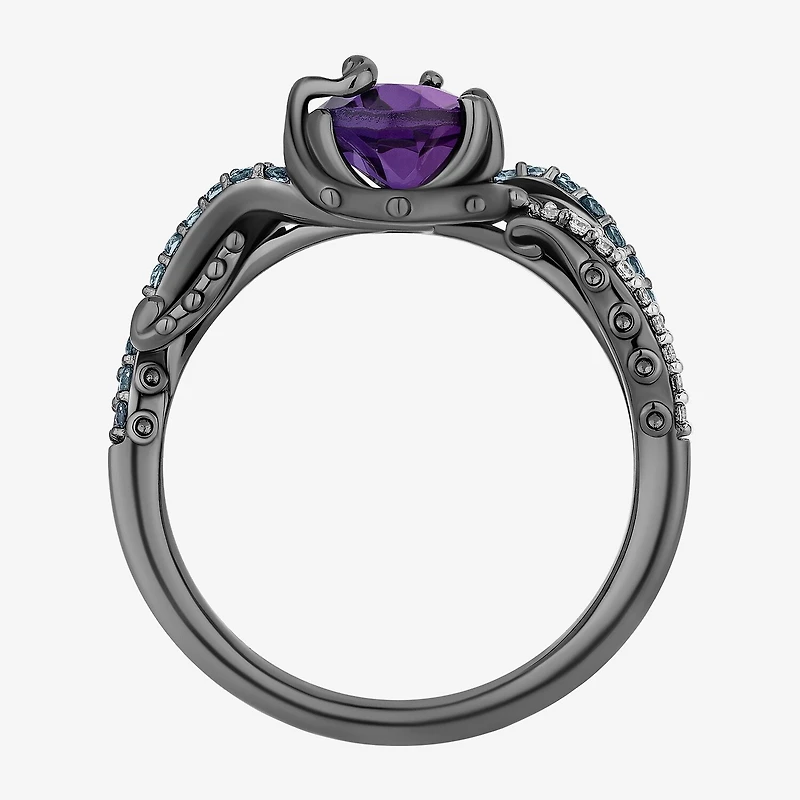 Enchanted Disney Fine Jewelry Womens 1/10 CT. T.W. Lab Created Purple Amethyst Sterling Silver The Little Mermaid Ursula Crossover Side Stone Cocktail Ring