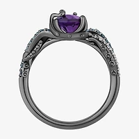Enchanted Disney Fine Jewelry Womens 1/10 CT. T.W. Lab Created Purple Amethyst Sterling Silver The Little Mermaid Ursula Crossover Side Stone Cocktail Ring