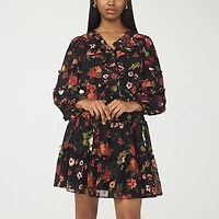 CeCe Womens Cowl Neck Long Sleeve Balloon Floral Fit + Flare Dress
