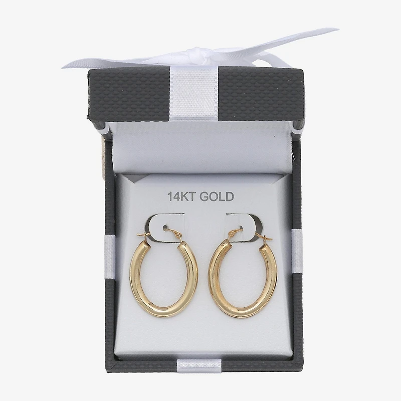 Womens 14K Gold 25mm Oval Hoop Earrings