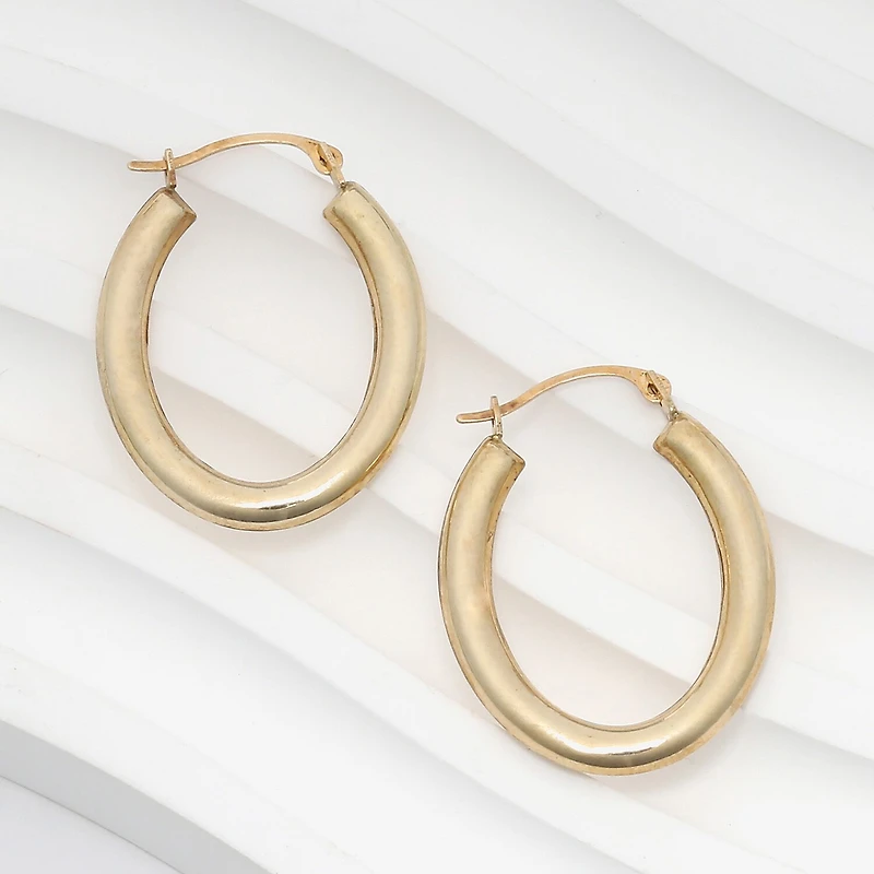 Womens 14K Gold 25mm Oval Hoop Earrings