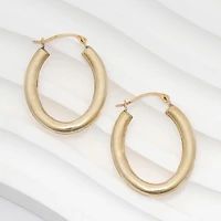 Womens 14K Gold 25mm Oval Hoop Earrings
