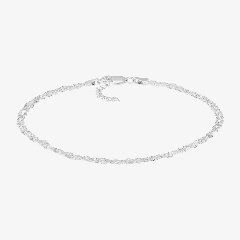 Made in Italy Womens Sterling Silver 10 Inch Solid Link Ankle Bracelet
