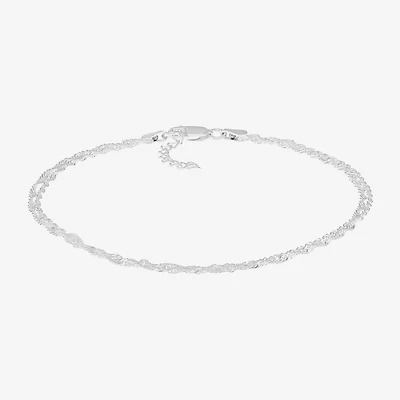 Made in Italy Womens Sterling Silver 10 Inch Solid Link Ankle Bracelet