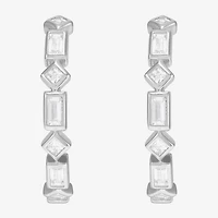 Diamonart Womens Lab Created White Cubic Zirconia Sterling Silver 19.8mm Hoop Earrings