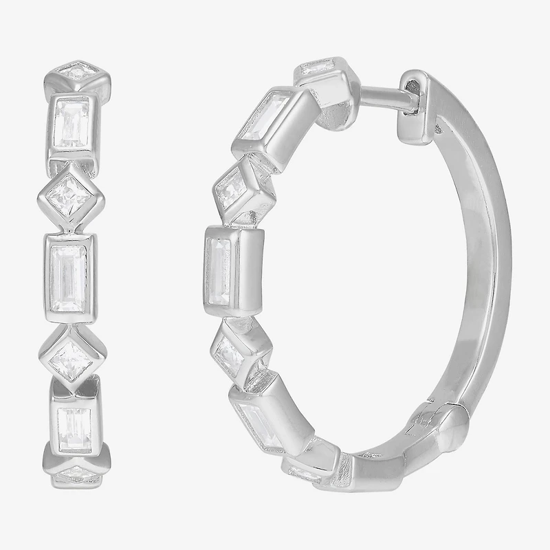 Diamonart Womens Lab Created White Cubic Zirconia Sterling Silver 19.8mm Hoop Earrings