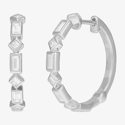 Diamonart Womens Lab Created White Cubic Zirconia Sterling Silver 19.8mm Hoop Earrings