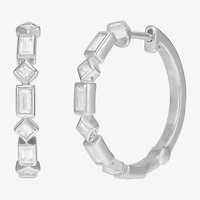 Diamonart Womens Lab Created White Cubic Zirconia Sterling Silver 19.8mm Hoop Earrings