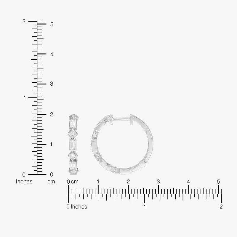 Diamonart Womens Lab Created White Cubic Zirconia Sterling Silver 19.8mm Hoop Earrings
