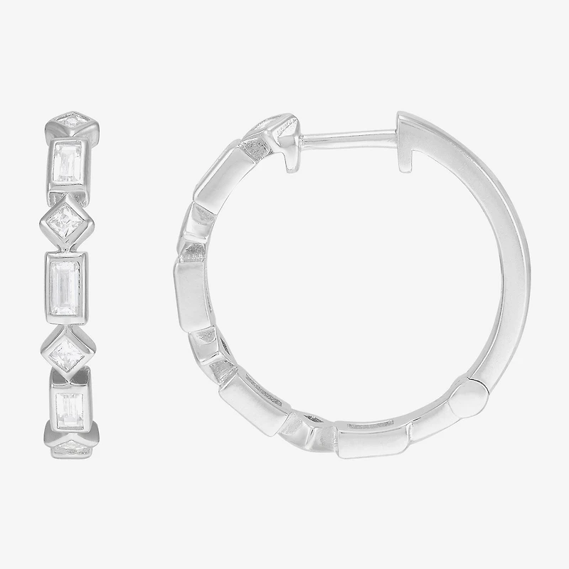 Diamonart Womens Lab Created White Cubic Zirconia Sterling Silver 19.8mm Hoop Earrings