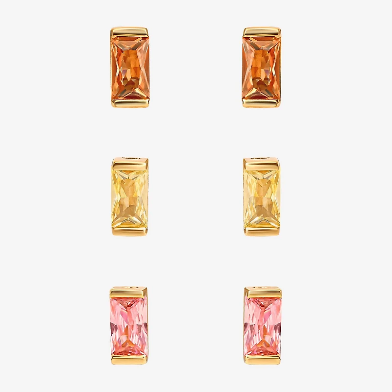 Limited Quantities! Womens Multi Color Cubic Zirconia Sterling Silver 3 Pair Earring Set
