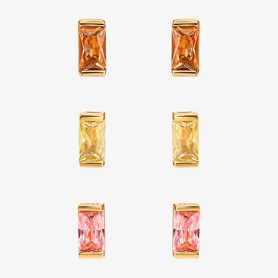Limited Quantities! Womens Multi Color Cubic Zirconia Sterling Silver 3 Pair Earring Set
