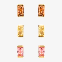 Limited Quantities! Womens Multi Color Cubic Zirconia Sterling Silver 3 Pair Earring Set
