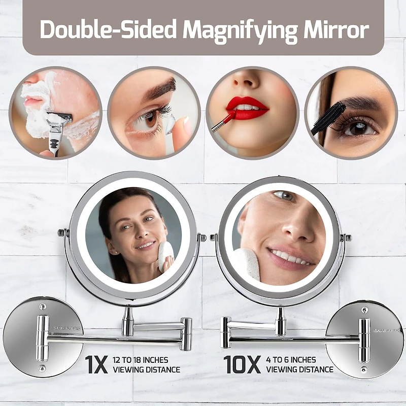 Ovente Wall Mounted 10X Magnification Makeup Mirror