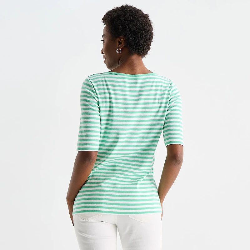 St. John's Bay Womens Tall Boat Neck Elbow Sleeve T-Shirt