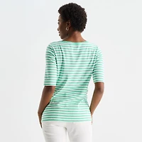 St. John's Bay Womens Tall Boat Neck Elbow Sleeve T-Shirt
