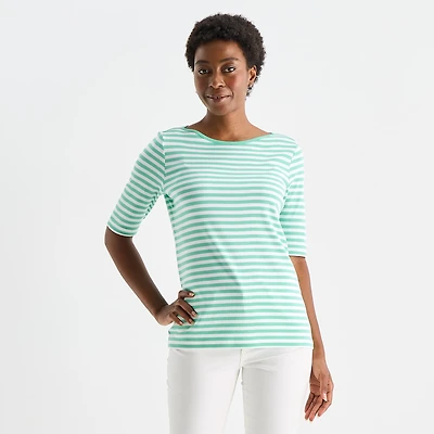 St. John's Bay Womens Tall Boat Neck Elbow Sleeve T-Shirt