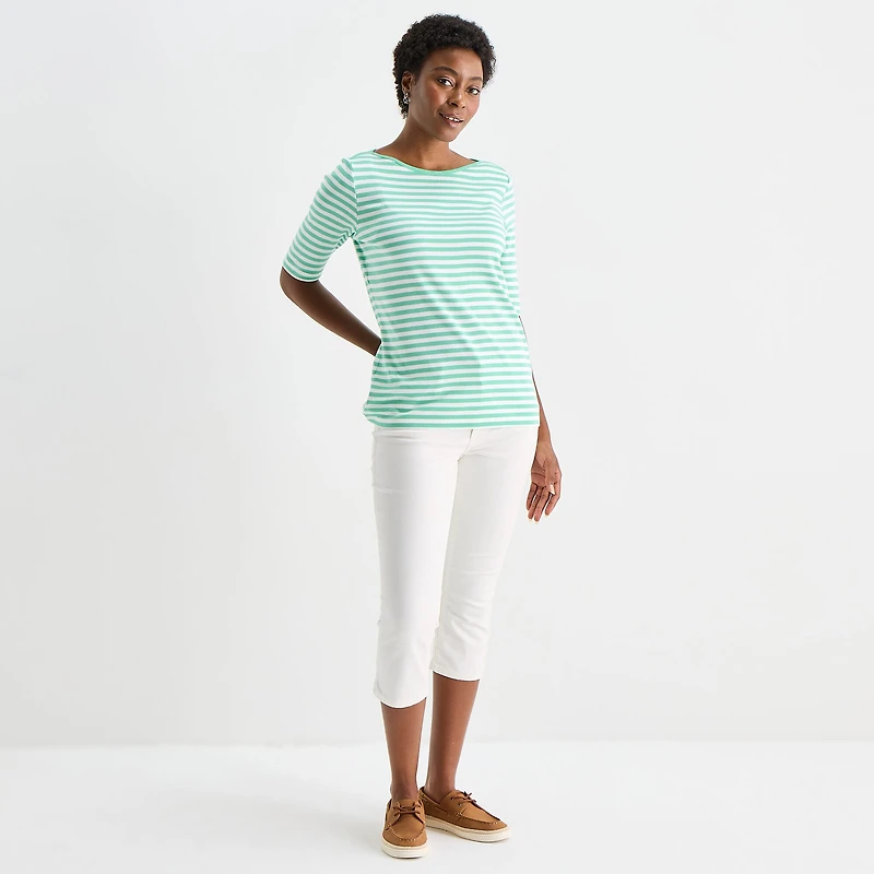 St. John's Bay Womens Tall Boat Neck Elbow Sleeve T-Shirt