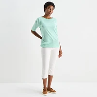 St. John's Bay Womens Tall Boat Neck Elbow Sleeve T-Shirt