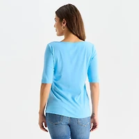 St. John's Bay Womens Tall Boat Neck Elbow Sleeve T-Shirt
