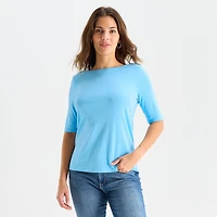 St. John's Bay Womens Tall Boat Neck Elbow Sleeve T-Shirt