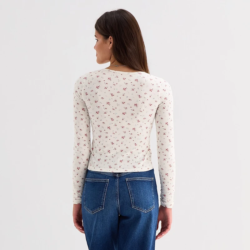 Arizona Womens Juniors Square Neck Long Sleeve Layered Top