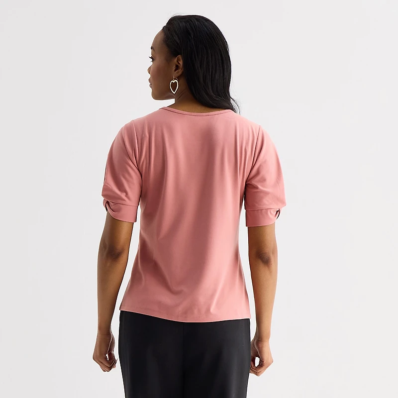 Liz Claiborne Womens V Neck Short Sleeve Blouse