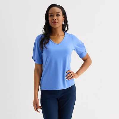 Liz Claiborne Womens V Neck Short Sleeve Blouse