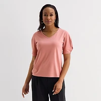 Liz Claiborne Womens V Neck Short Sleeve Blouse