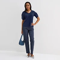 Liz Claiborne Womens V Neck Short Sleeve Blouse