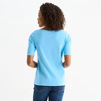 St. John's Bay Womens Easy-on + Easy-off Boat Neck Short Sleeve Adaptive T-Shirt