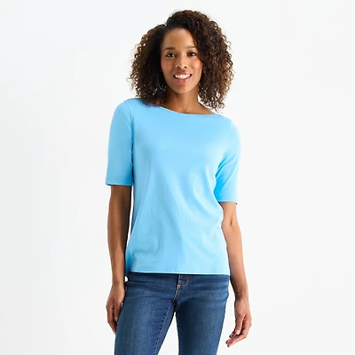 St. John's Bay Womens Easy-on + Easy-off Boat Neck Short Sleeve Adaptive T-Shirt