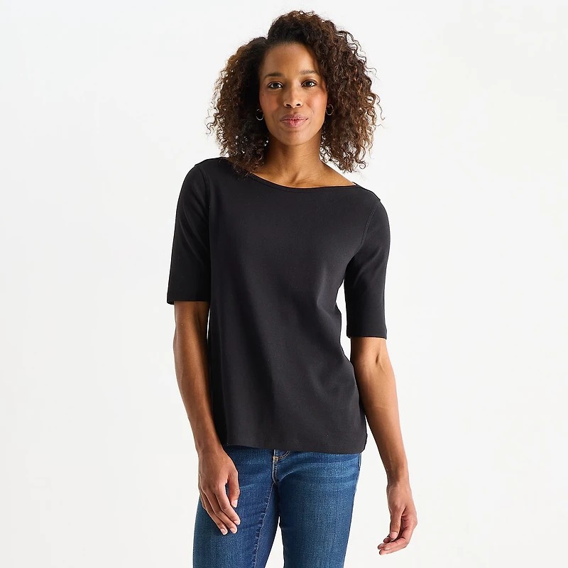 St. John's Bay Womens Easy-on + Easy-off Boat Neck Short Sleeve Adaptive T-Shirt