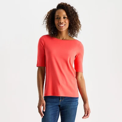 St. John's Bay Womens Easy-on + Easy-off Boat Neck Short Sleeve Adaptive T-Shirt