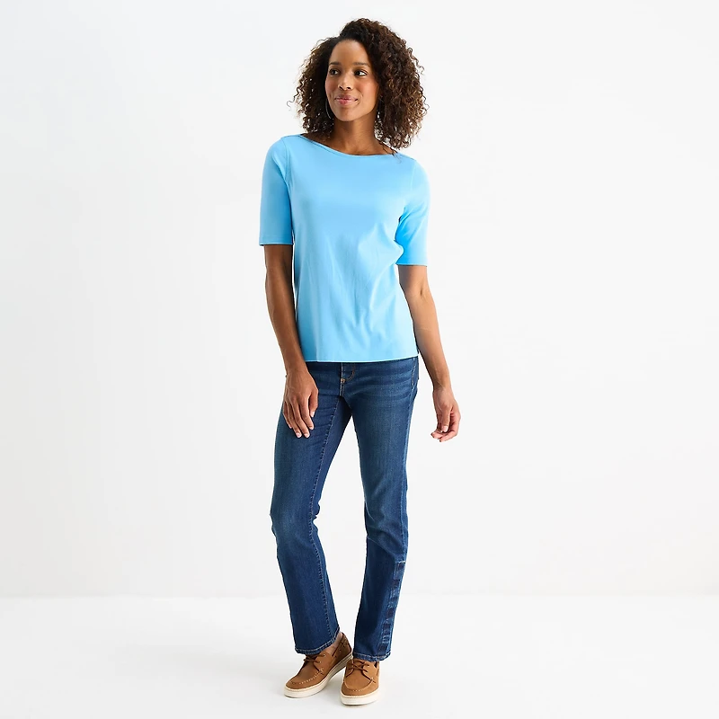 St. John's Bay Womens Easy-on + Easy-off Boat Neck Short Sleeve Adaptive T-Shirt