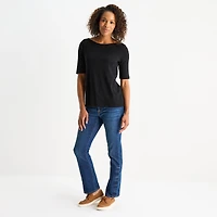 St. John's Bay Womens Easy-on + Easy-off Boat Neck Short Sleeve Adaptive T-Shirt