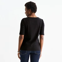 St. John's Bay Womens Boat Neck Elbow Sleeve T-Shirt