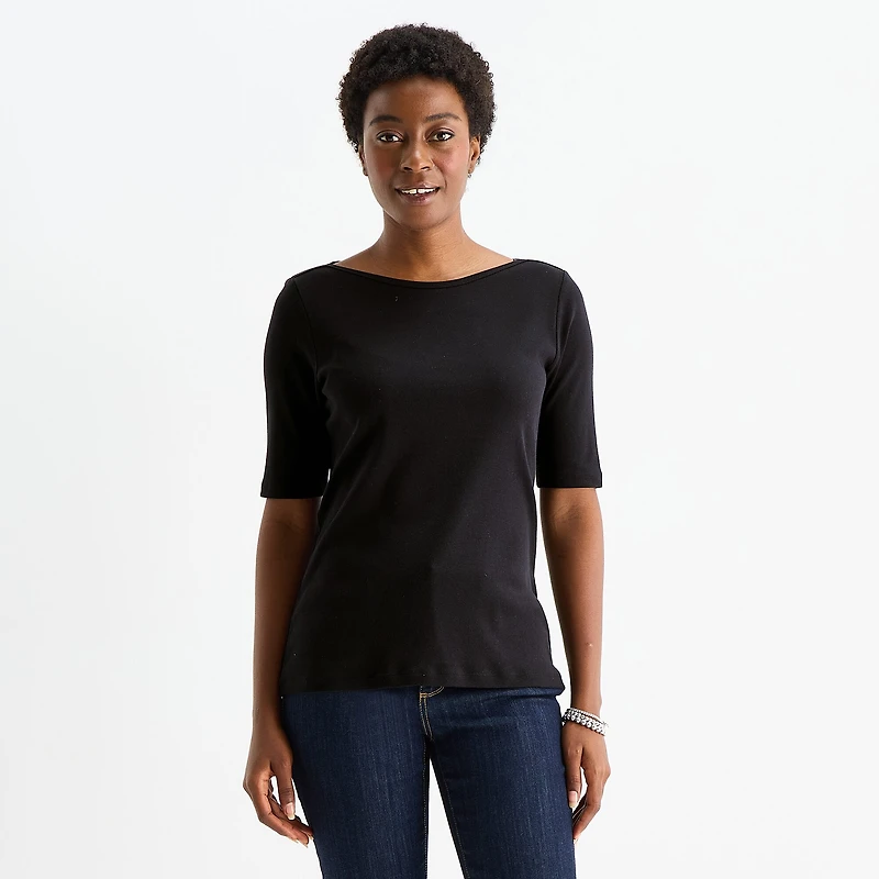 St. John's Bay Womens Boat Neck Elbow Sleeve T-Shirt