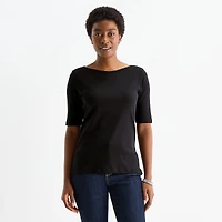 St. John's Bay Womens Boat Neck Elbow Sleeve T-Shirt