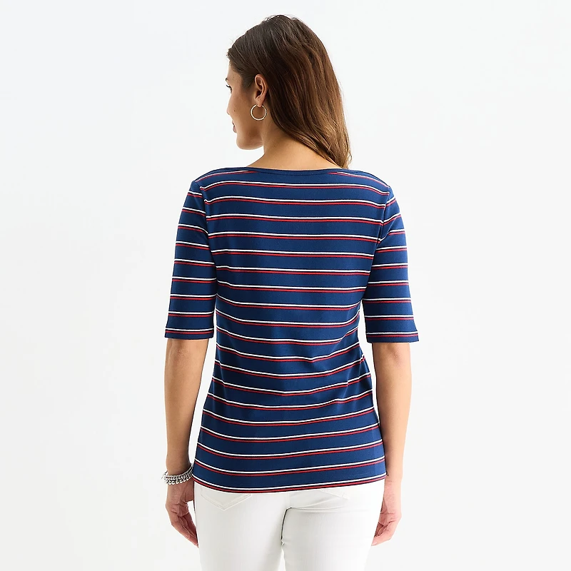 St. John's Bay Womens Boat Neck Elbow Sleeve T-Shirt