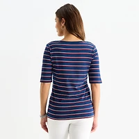 St. John's Bay Womens Boat Neck Elbow Sleeve T-Shirt