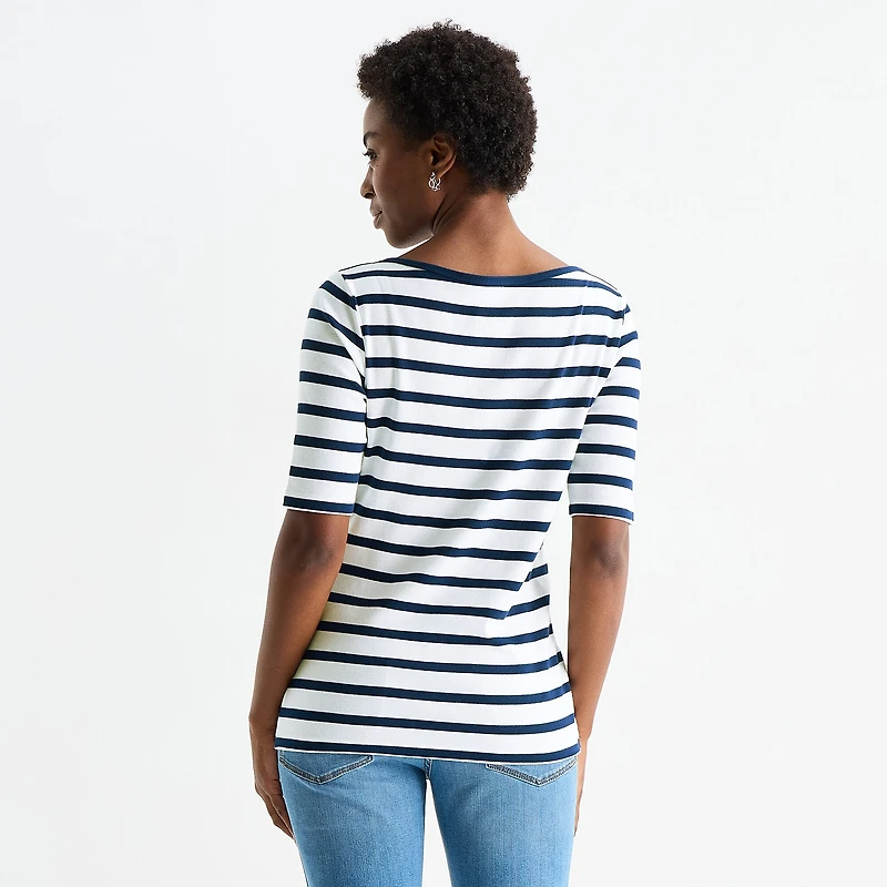 St. John's Bay Womens Boat Neck Elbow Sleeve T-Shirt