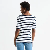 St. John's Bay Womens Boat Neck Elbow Sleeve T-Shirt