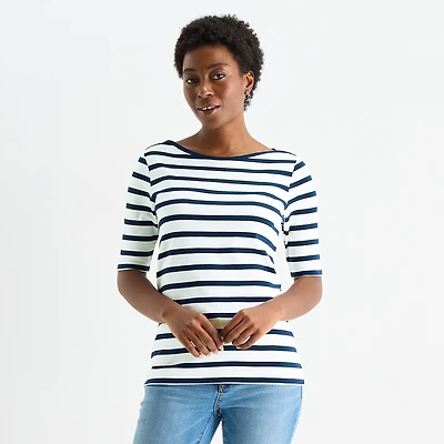 St. John's Bay Womens Boat Neck Elbow Sleeve T-Shirt