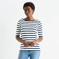 St. John's Bay Womens Boat Neck Elbow Sleeve T-Shirt
