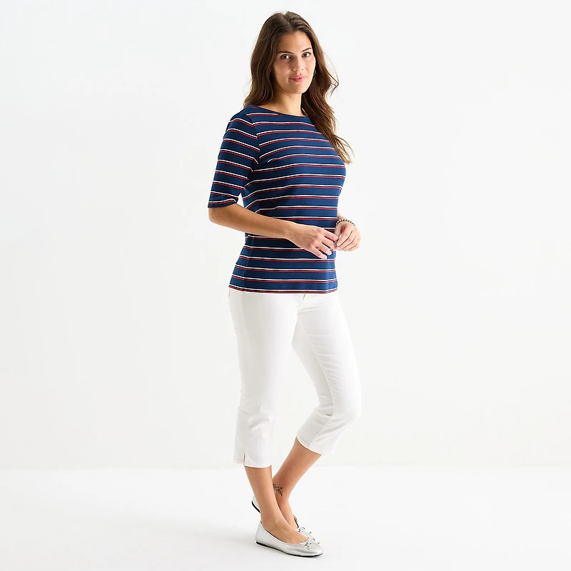 St. John's Bay Womens Boat Neck Elbow Sleeve T-Shirt