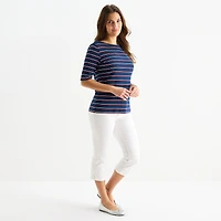 St. John's Bay Womens Boat Neck Elbow Sleeve T-Shirt