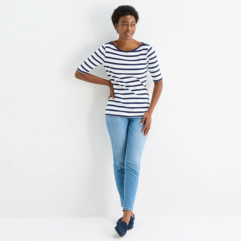 St. John's Bay Womens Boat Neck Elbow Sleeve T-Shirt