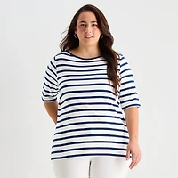 St. John's Bay Womens Plus Boat Neck Elbow Sleeve T-Shirt
