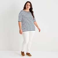 St. John's Bay Womens Plus Boat Neck Elbow Sleeve T-Shirt